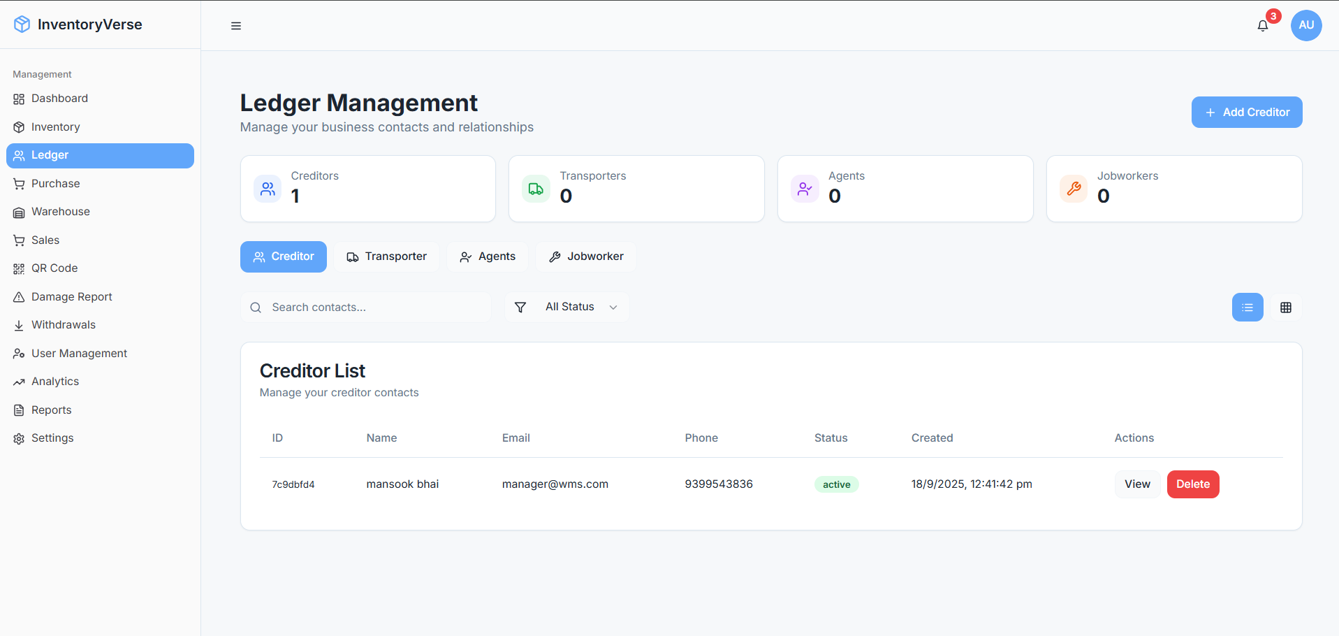 Ledger Management Feature
